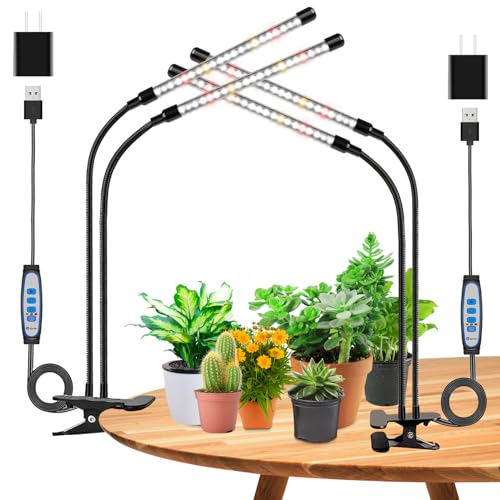Skorter | Wolezek Growth Light For Indoor Plants, 2 Pack 6000K Led White Plant Growth Lights Indoor, Full Spectrum Growth Lamp With Clips, Automatic On & Off Timer 6/12/16H, 3 Modes, 5-Levels Dimmable Brightness