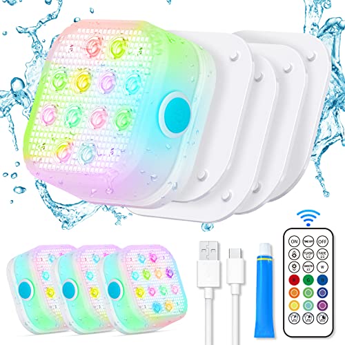 Skorter | Vidome Rechargeable Pool Light, Pool Light with Remote Control, Ip68 Fully Waterproof Submersible LED LIGHT with Built-in Magnet 16 Color Changing Floating LIGHT For Bathtubs, Ponds, Party Decorations (4 Sets)
