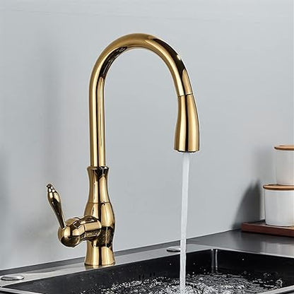 Skorter | Brass Kitchen Faucet Pull Out Mixer Sink Water Tap 360 Rotation Single Handle