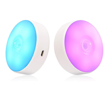 Skorter | Singhong Motion Sensor LED Night Light, USB Rechargeable, 8 Colors, 3 Modes, 2 Pack, White