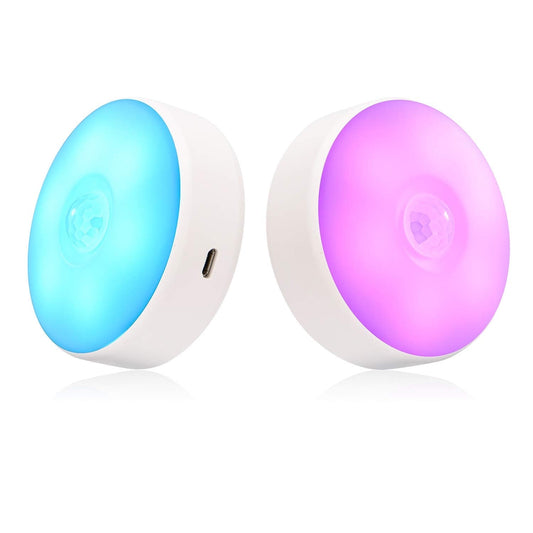 Skorter | Singhong Motion Sensor LED Night Light, USB Rechargeable, 8 Colors, 3 Modes, 2 Pack, White