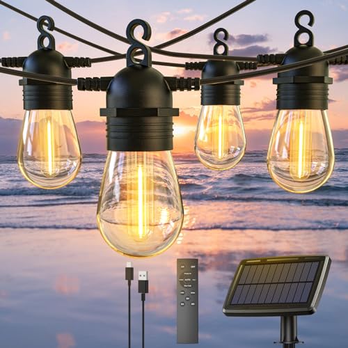 Skorter | 52FT Solar String Lights for Outdoor with Remote Control, Warm White