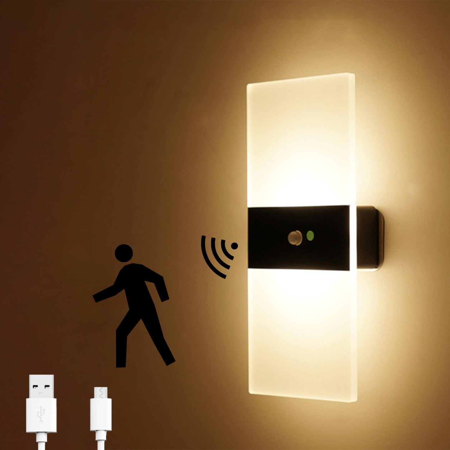 Skorter | Asdicoxb LED Motion Sensor Wall Lamp, USB Rechargeable, Wireless 3000K Black Lamp