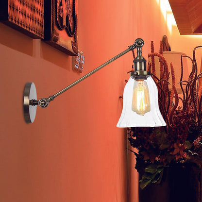 Skorter | Svart/Brons/Mässing 1-ljus vägglampa Vintage vägglampa i klart glas med arm, 20 cm/30 cm lång
