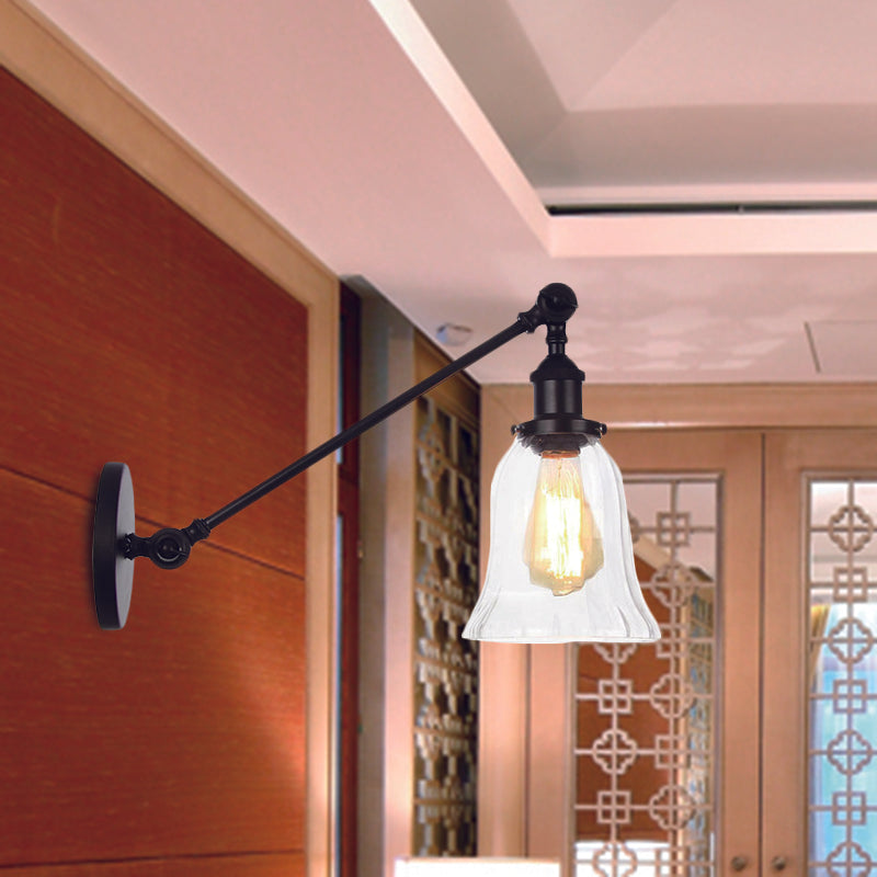 Skorter | Svart/Brons/Mässing 1-ljus vägglampa Vintage vägglampa i klart glas med arm, 20 cm/30 cm lång