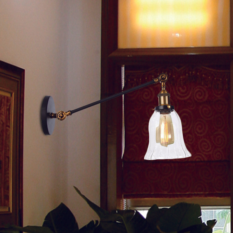 Skorter | Svart/Brons/Mässing 1-ljus vägglampa Vintage vägglampa i klart glas med arm, 20 cm/30 cm lång