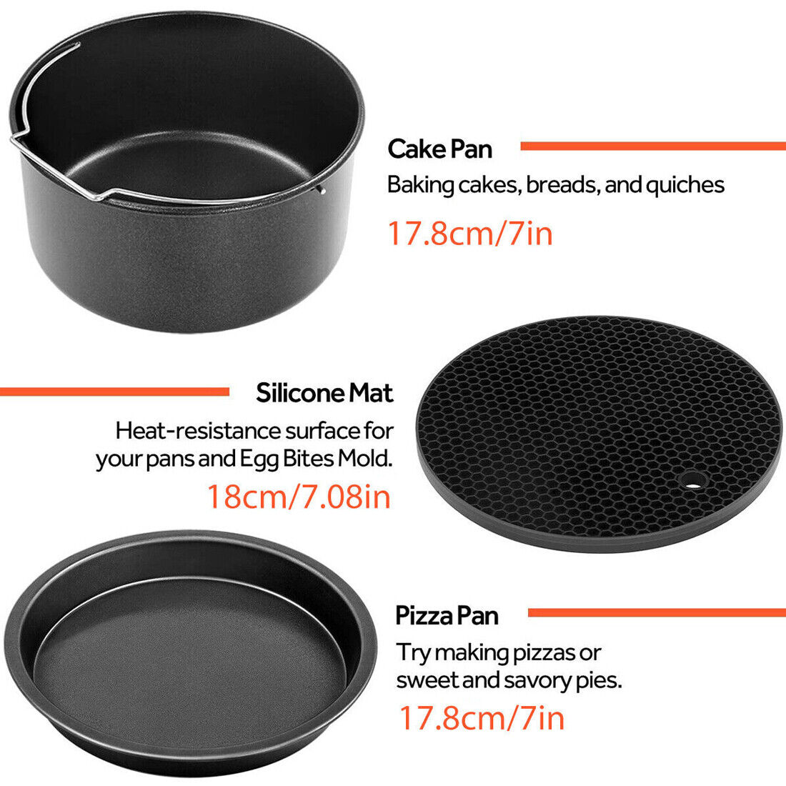 Skorter | 6Pcs 8inch Round Air Fryer Accessories Baking Tray Basket Rack Chip Pizza Pan -