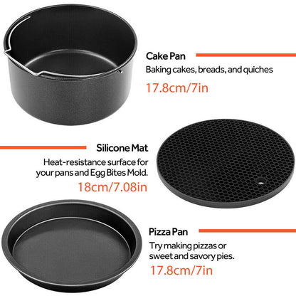 Skorter | 6Pcs 8inch Round Air Fryer Accessories Baking Tray Basket Rack Chip Pizza Pan -