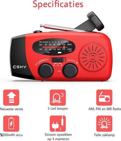 Skorter | Emergency Solar Radio with Crank – Portable Dynamo Radio with Power Bank & LED Flashlight