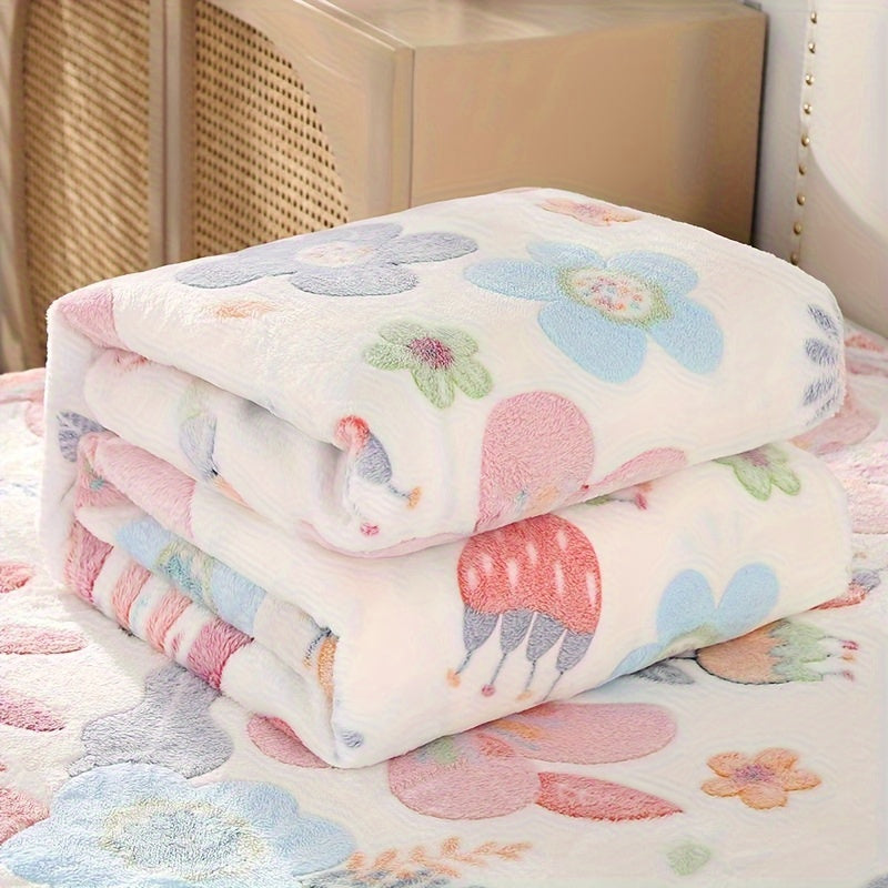 Skorter | Floral Flannel Te blanket - Soft, warm and stain-resistant for sofa, office and camping - Versatile gift