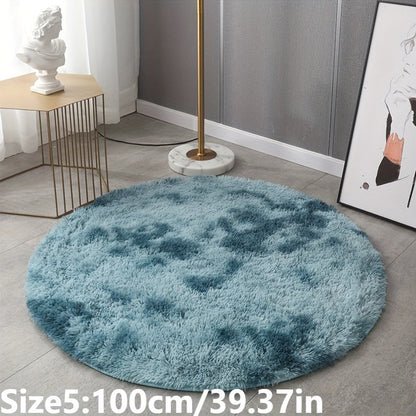 Skorter | 1pc Tie-dye Plushfiber Round Rug - Soft and Warm Decorative Mat for Living Room, Bedroom and Yoga