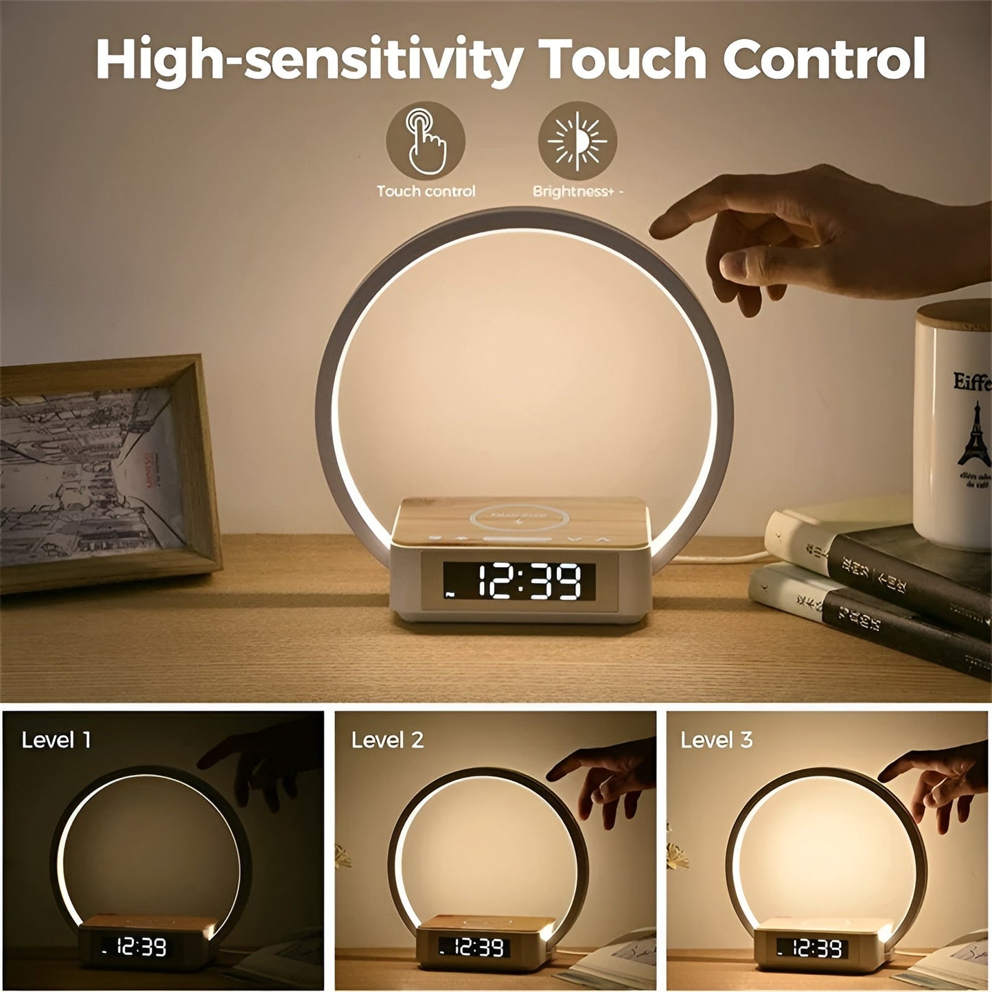 Skorter | GlowMax 3-in-1 LED Table Lamp – Wireless Charger, Alarm Clock & Touch Control