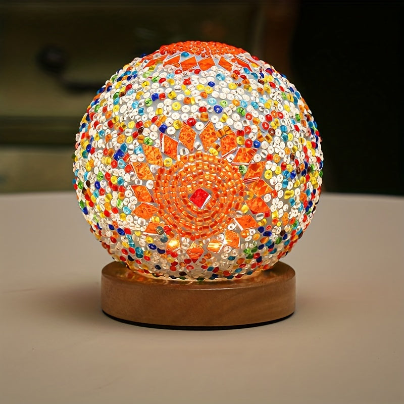 Skorter | Mosaic glass ball table lamp with wooden base - Turkish Moroccan inspired