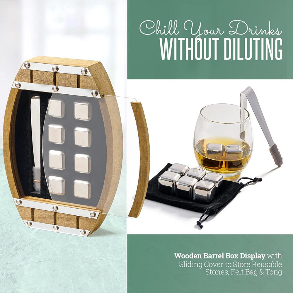 Skørter | Whisky Stein Set, Stainless Steel Cubes, Wooden Tray Box, Reusable Stones, Scotch, Wine