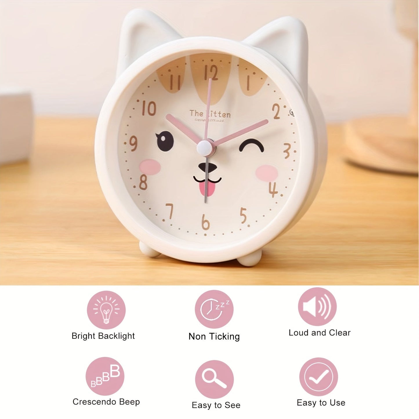 Skorter | Children's Alarm Clock with Night Light – Quiet, Rabbit Pattern & Compact Design
