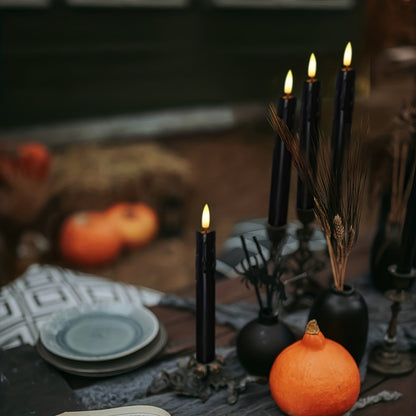 Skorter | 6x Flameless Blinking Taper Candles with Remote Control – 19.05 cm, Black LED Light with Timer and Dripping Wax Effect