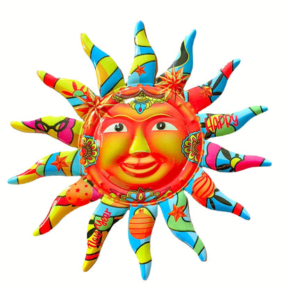 Skorter | 2024 Large Happy New Year Sun Face Iron Wall Art - Outdoor & Indoor Decor, Circular Design, Indoor Space Decoration, Eid Al-Adha Mubarak Gift - Durable, Weather Resistant, Easy to Hang