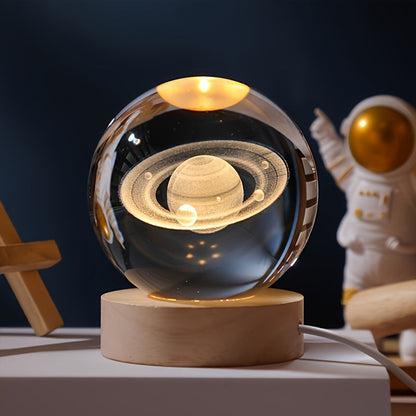 Skorter | LuminaSphere - 3D Crystals Ball LED Table Lamp with Wooden Base