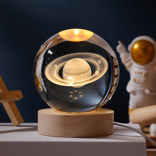 Skorter | LuminaSphere - 3D Crystals Ball LED Table Lamp with Wooden Base