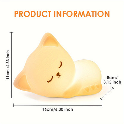 Skorter | KittyGlow - Cute Cat Night Light with Remote Control and USB Rechargeable Silicone Lamp
