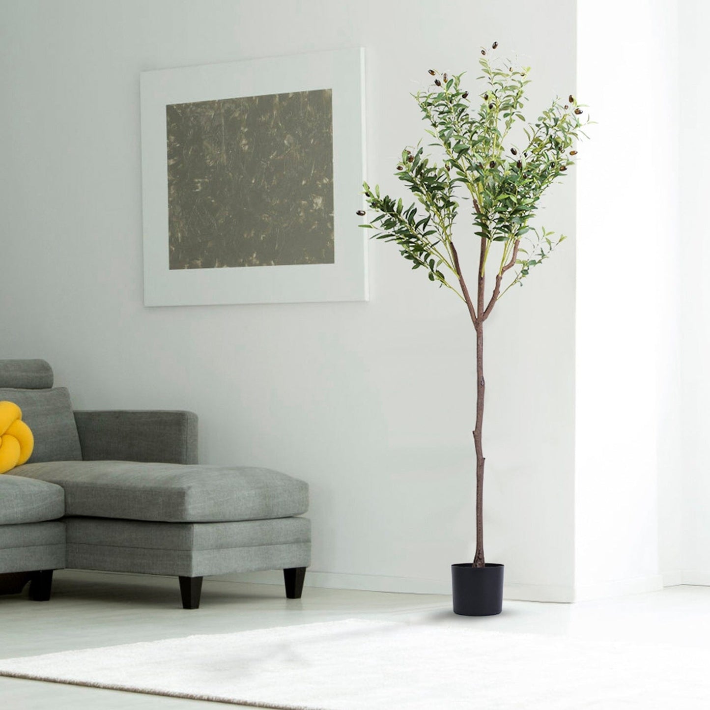 Skorter | 5.9 foot artificial olive tree with lush olive branches and fruits with black planter pot