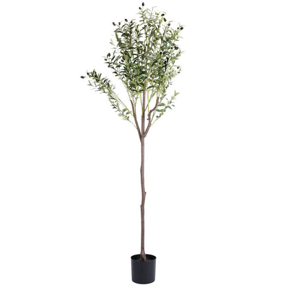 Skorter | 5.9 foot artificial olive tree with lush olive branches and fruits with black planter pot