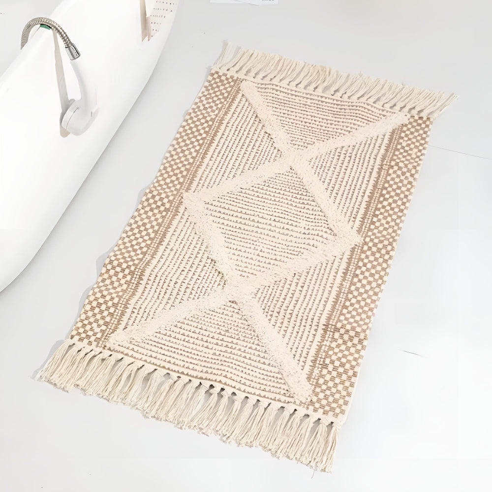 Skorter | Beige Textured Fringe Tassel Rug