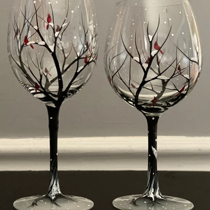 skorter | Four Seasons Tree Wine Glasses - Hand-Painted Art