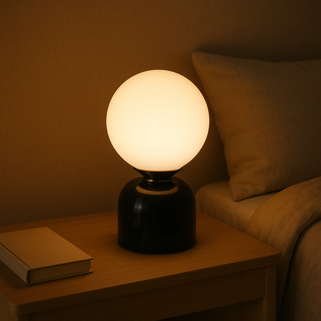 Skorter | Marnor | Marble Table Lamp with Glass Shade – Scandinavian Minimalist Design