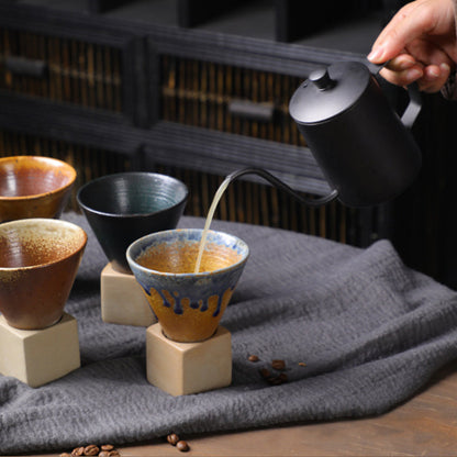 skorter | Coarse Ceramic Coffee Cup with Base Cone-Shaped Couture Cup & Base Set