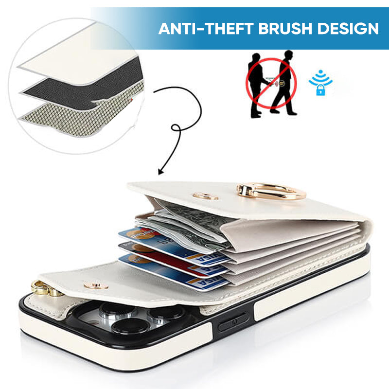 Skorter | Leather Wallet Case with Ring & Lanyard for iPhone