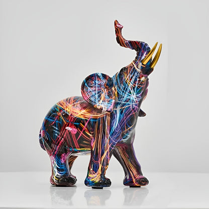 Skorter | Abstract Elephant Statue – Colourful African Design with Raised Trunk for Good Luck