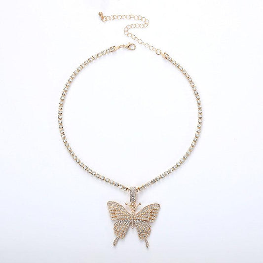 Skorter | Crystal Pave Butterfly Pendant Necklace