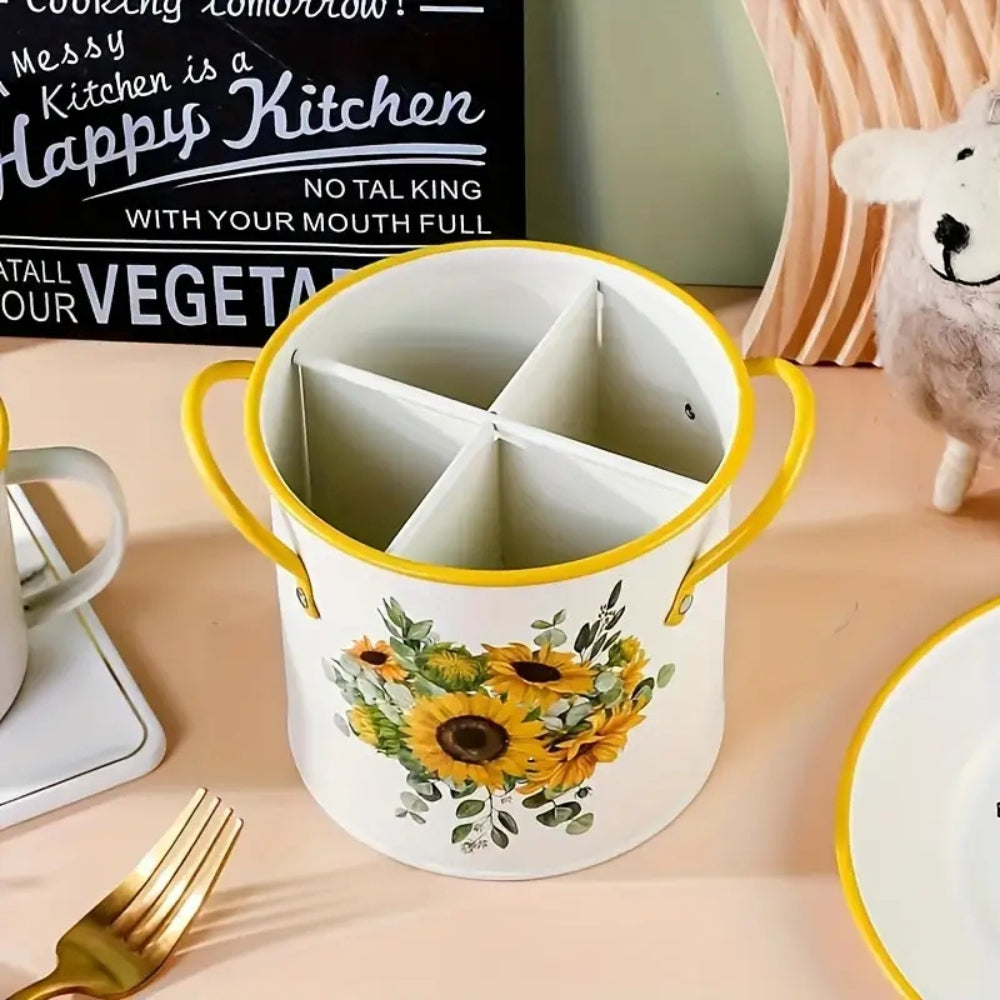 Skorter | Floral Utensil Storage Basket with Divider Lid