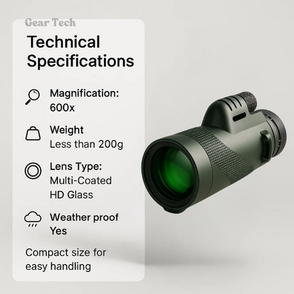 Skorter | Compact 600x Ultra-Zoom Monocular | HD Lens, Lightweight & Perfect for Hiking, Birdwatching, and Sports Events