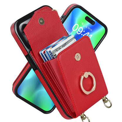 Skorter | Leather Wallet Case with Ring & Lanyard for iPhone