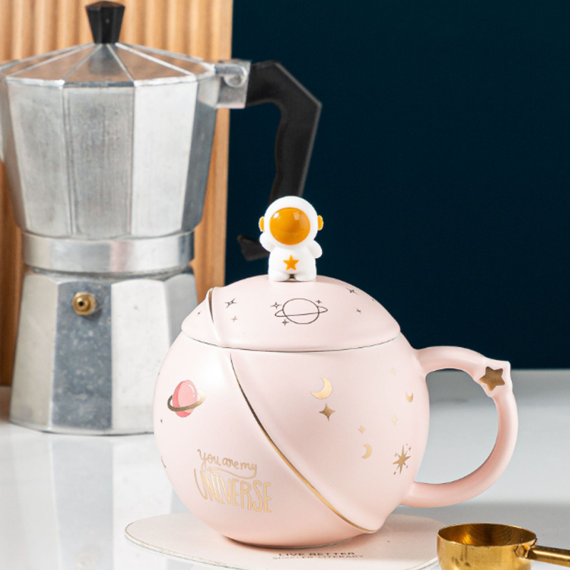 skorter | Creativity Ceramic Astronaut Planet Mug With Lid Spoon