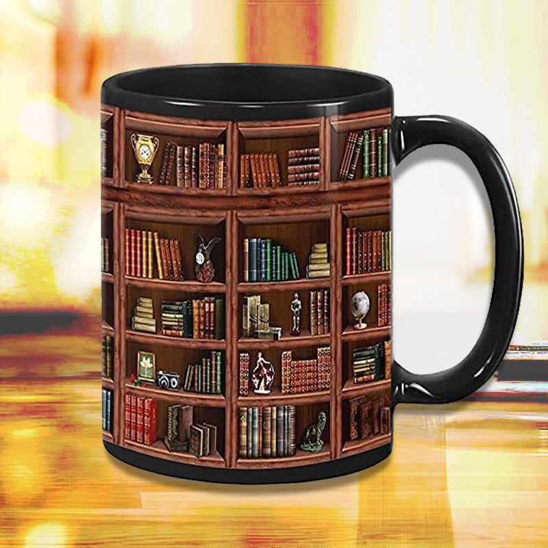 Skorter | Bookshelf Ceramic Coffee Mug - Gift for Cat Book Lovers