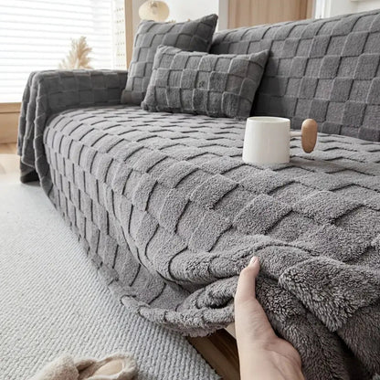 Skorter | Checkered Plush Velvet Sofa Cover