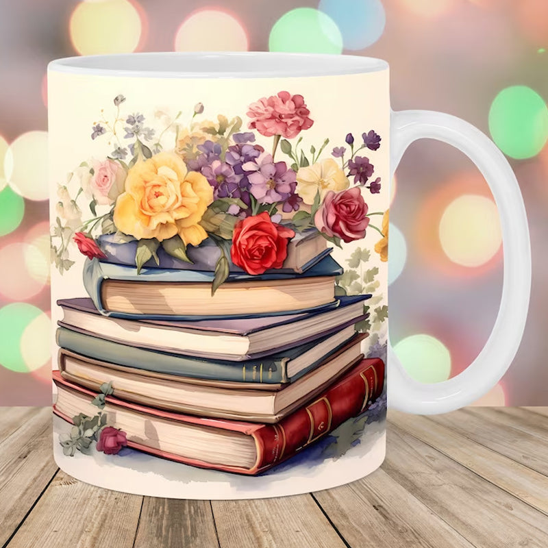 skorter | 3d Artistically Beautiful Floral Books Coffee Mug - Book Lover Gift