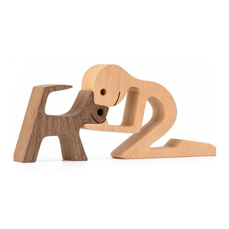 skorter | Animal Lover Gifts Wood Sculpture Family & Puppy Woodcraft Table Ornaments