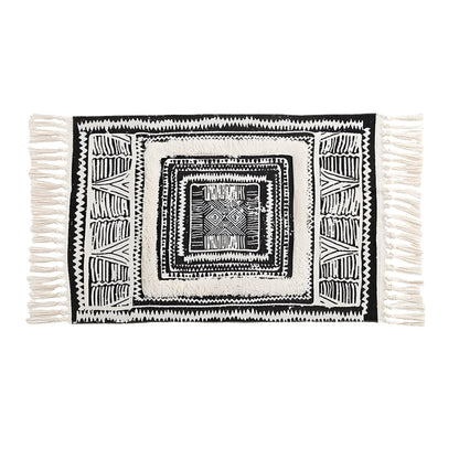 Skorter | Black and White Geometric Tassel Floor Mat