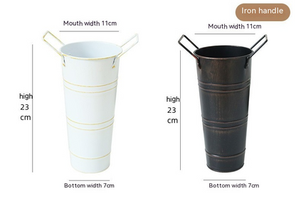 Skorter | Retro Iron Flower Bucket with Handles – Decorative Metal Flower Pot for Home