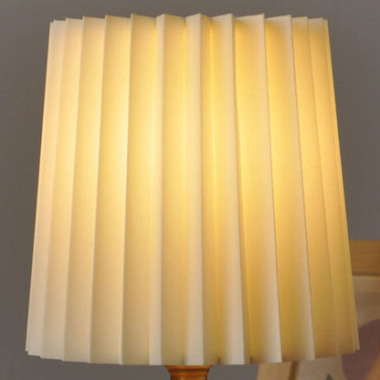 Skorter | Vintage Korean Pleated Column Solid Wood Base 1-Light Table Lamp
