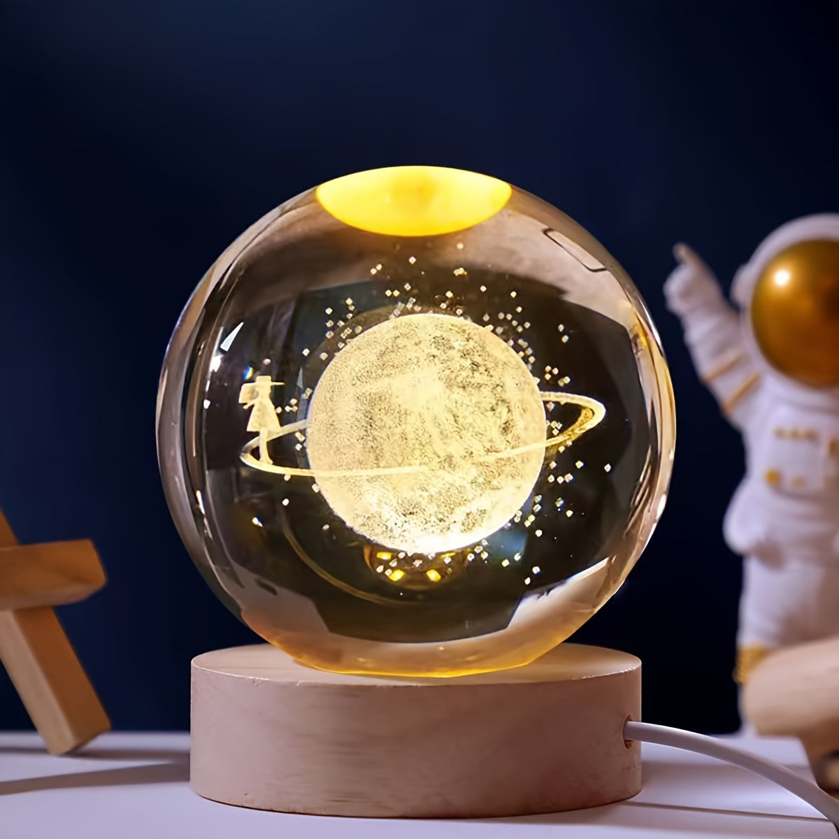 Skorter | LuminaSphere - 3D Crystals Ball LED Table Lamp with Wooden Base
