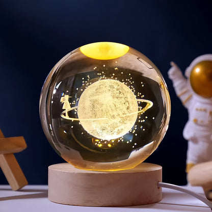 Skorter | LuminaSphere - 3D Crystals Ball LED Table Lamp with Wooden Base