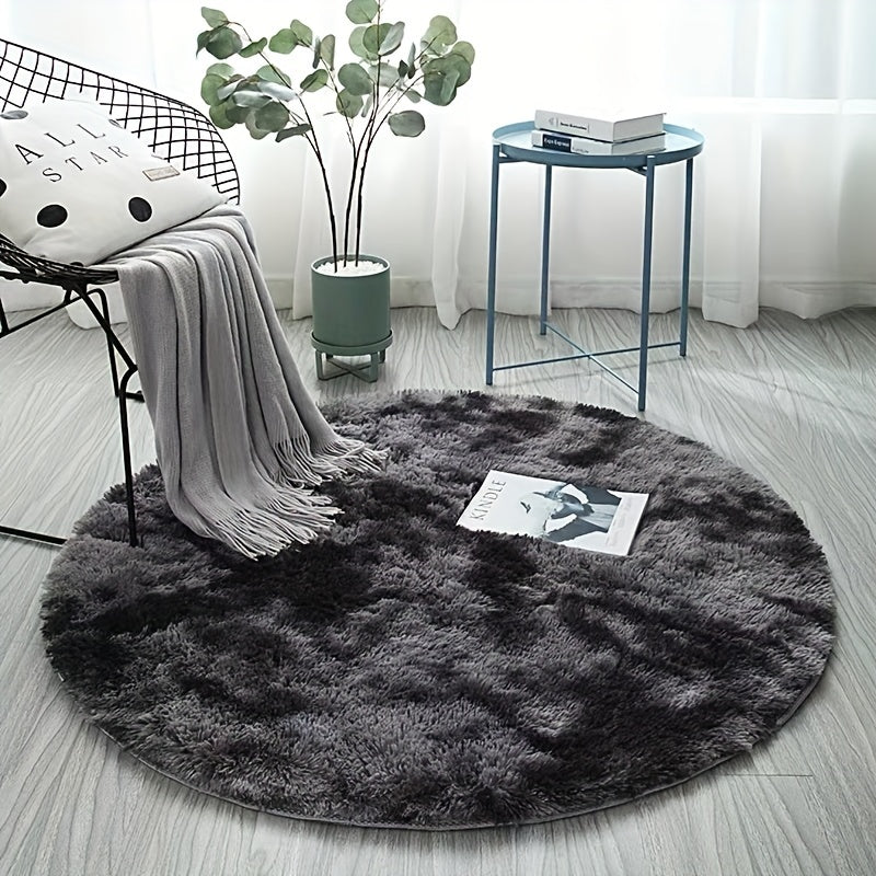 Skorter | 1pc Tie-dye Plushfiber Round Rug - Soft and Warm Decorative Mat for Living Room, Bedroom and Yoga