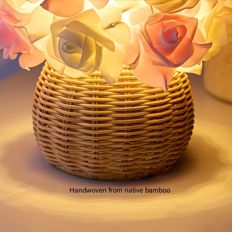 Skorter | FloraGlow - Art Deco USB Rose Table Lamp with Polished Base and Light Bulb