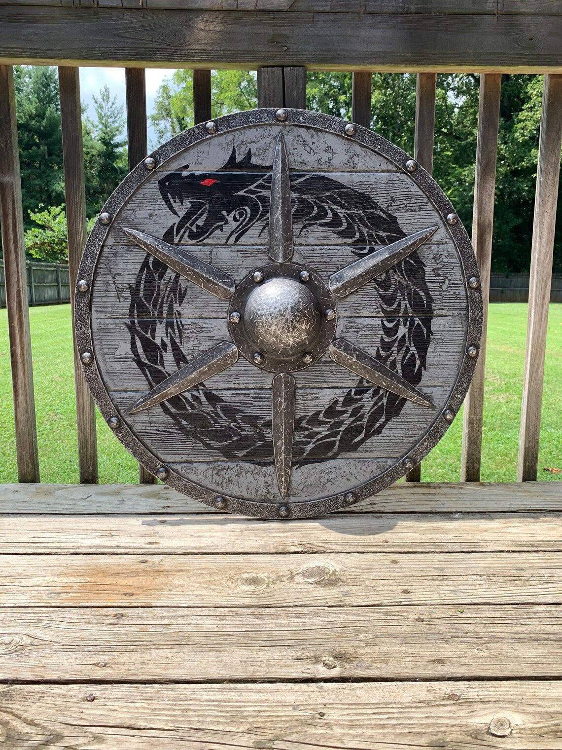 Skorter | Eivor Valhalla Raven Battle Damaged Viking Wooden Shield 30CM