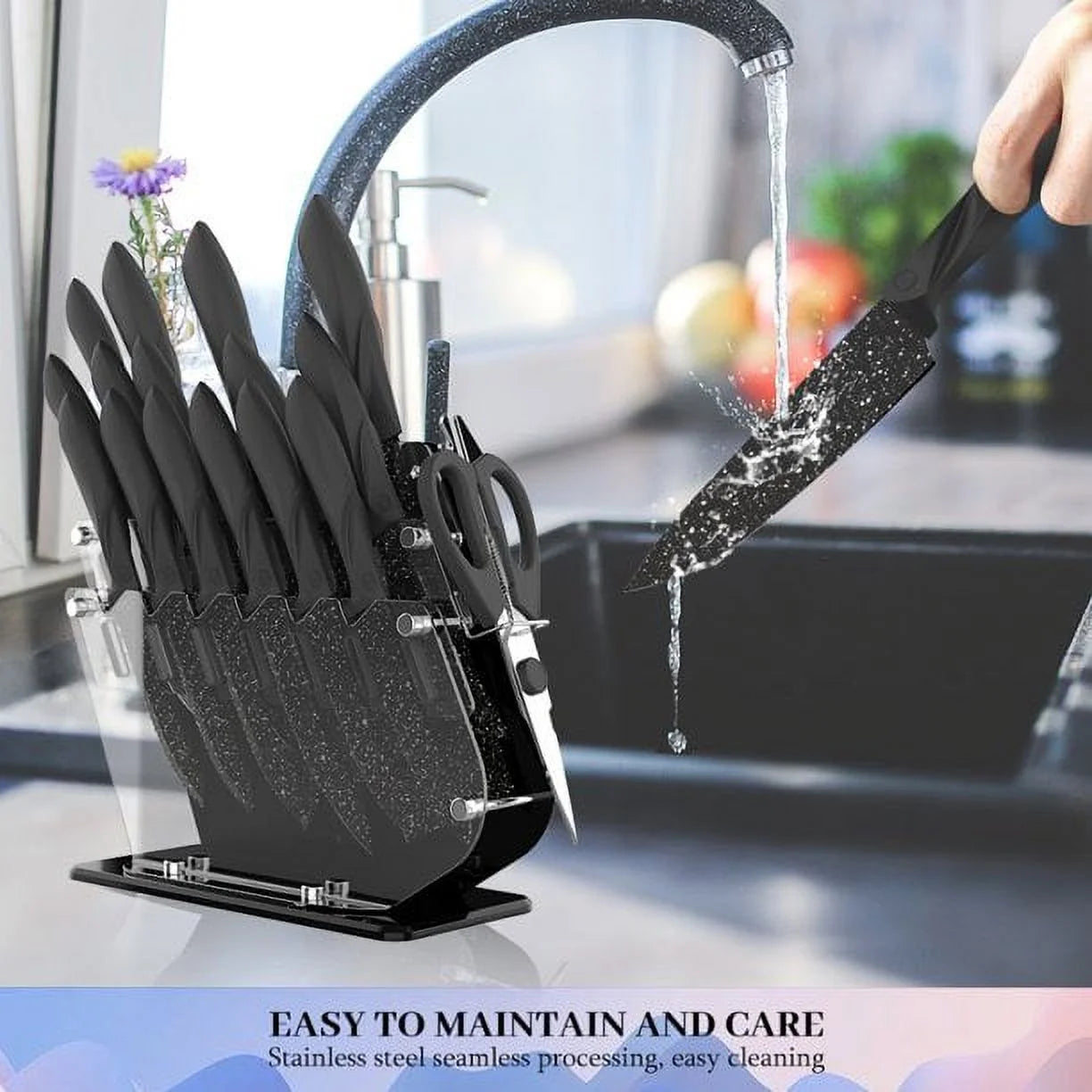 Skorter | 16 Piece Ceramic Coated Knife Block Set with Scissors